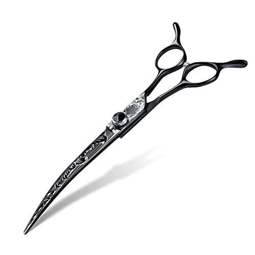 JASON 7\" Curved Dog Grooming Scissors, Ergonomic Pets Grooming Thinner Blender Shears Cat Trimming Texturizing with Offset Handle, Stainless Steel, Light Weight, Sharp, Safe, Comfortable