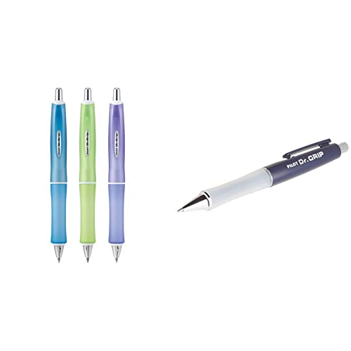 PILOT Dr. Grip Frosted Refillable & Retractable Advanced Ink Ballpoint Pen, 3-Pack (14628) & Dr. Grip Refillable & Retractable Ballpoint Pen, Medium Point, Navy Barrel, Blue Ink, Single Pen (36101)