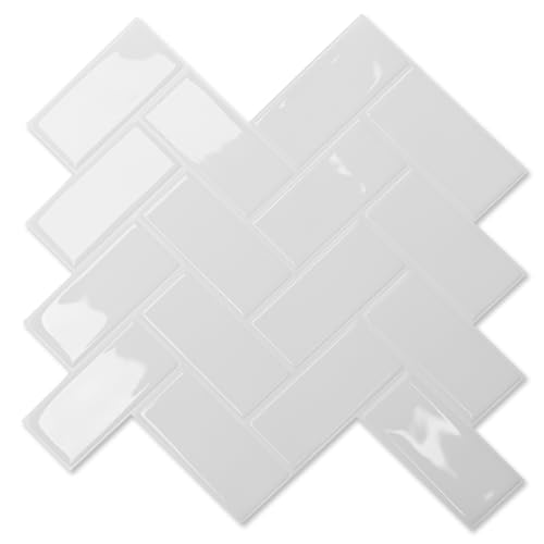 Art3d Azulejos de pared autoadhesivos 3D adhesivos para azulejos, lámina de espiga, azulejos de cocina, baño, ladrillo, pegatinas de pared, impermeable, blanco, actualización más gruesa