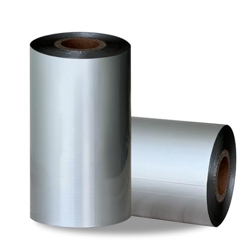 2 Rolls 4.33" x 984'(110mm x 300m) Silver, Wax/Resin Thermal Transfer Ribbon, Core 1", Ink Outside, Barcode Ribbon Compatible with Zebra Printer