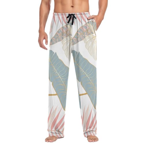 Men's Pajama Pants Palm Leaf Watercolor Sleep Pajama Lounge Pant with Pockets, Elastic Waistband3