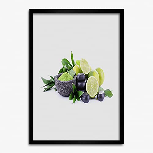 Peinture moderne agrumes et pierres en cadre MDF 50x70 cm pour mur vide