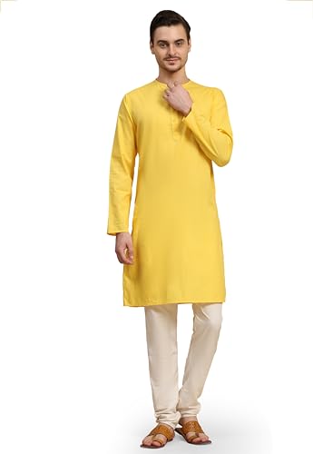 Image of SKAVIJ Men's Pure Cotton Solid Kurta Pajama Set Round Neck Casual Yoga Dress