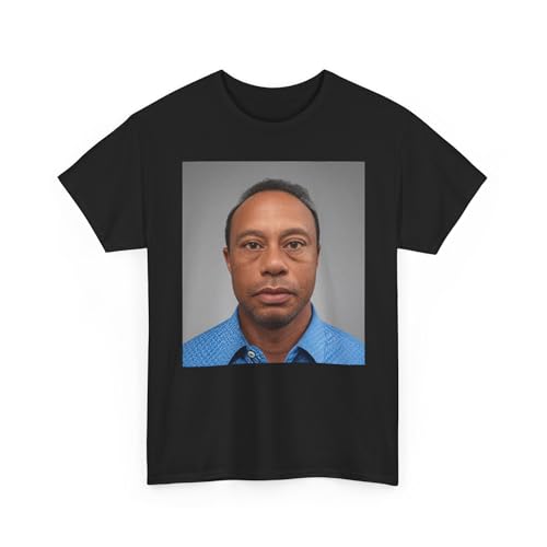 Tiger Mugshot Graphic Tee - Iconic Athlete Portrait T-Shirt Black Large