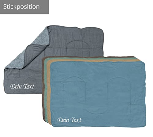 Direkt-Stick.de Hundedecke mit Namen Bestickt, personalisierbare Heimtierdecke für Hunde und Katzen, 4 Farben, weiche Wendedecke, Liegedecke Teddyfell (grau)