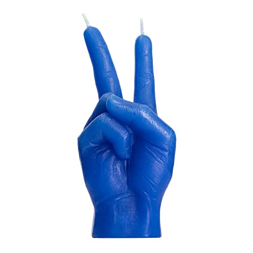 Peace Sign Candle 'Victory' Hand Gesture - Decorative Desk Statue Finger Sculpture for Home Decor Shelf Entryway Mantel Bedroom Vanity Impressive Realistic Detail, Hippie Woodstock Gift 6"H (Blue)