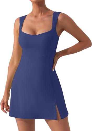 Zesoyne Womens Tennis Dress Built in Bra Square Neck Sleeveless Workout Athletic Mini Short Dress Golf Summer Outfits XL Navy Blue