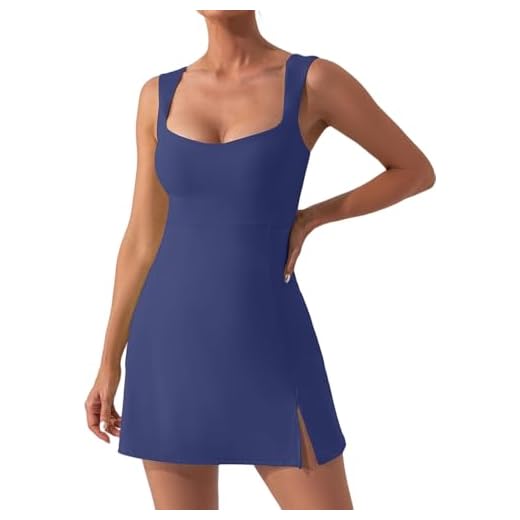 Zesoyne Womens Tennis Dress Built in Bra Square Neck Sleeveless Workout Athletic Mini Short Dress Golf Summer Outfits, Navy Blue, M