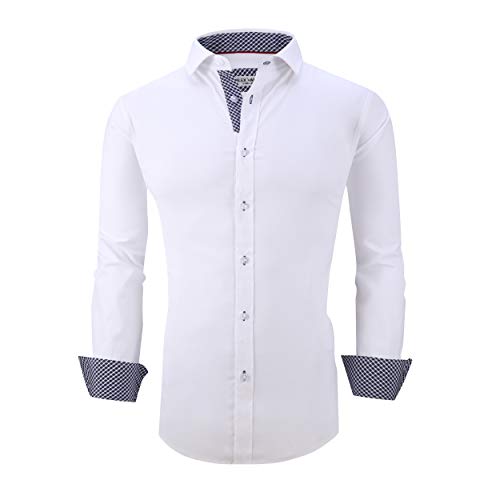Alex Vando Mens Dress Shirts Regular Fit Long Sleeve Men Shirt,L19-White,L