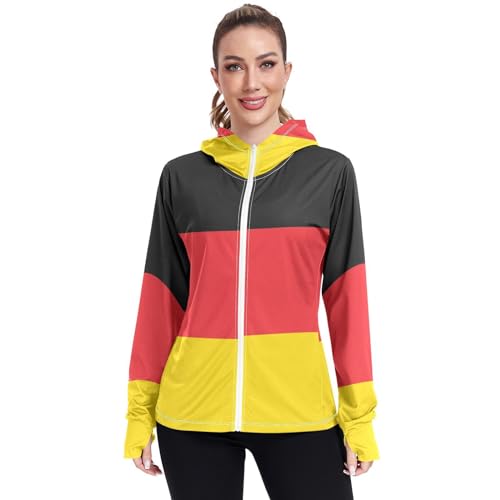 Germany Flag Womens UPF 50+ Sun Protection Hoodie Jacket Lightweight Long Sleeve Sun Shirt with Pocket Multicoloured