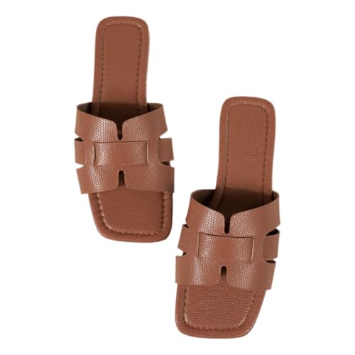 Women's Flat Slippers & Beach Sandals | Non-Slip Outdoor Square Toe Fashion Slip Ons for Summer (Brown, Adult, Womens, 6.5, Digital, US Shoe System, Medium (Medium))