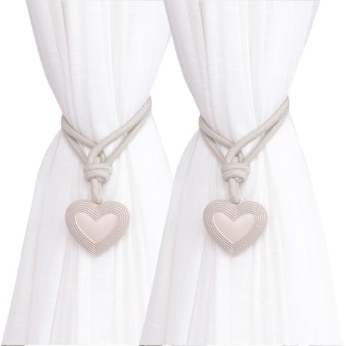 MOONDAME Lot de 2 embrasses de rideaux tressées à la main avec accents de cœur pour la maison, le bureau