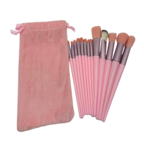 13-Piece Yellow Makeup Brush Set – Soft Synthetic Bristles for Blending & Highlighting – Durable, Cruelty-Free Brushes with Travel Pouch – Face & Eye Makeup Tools Kit (Pink)