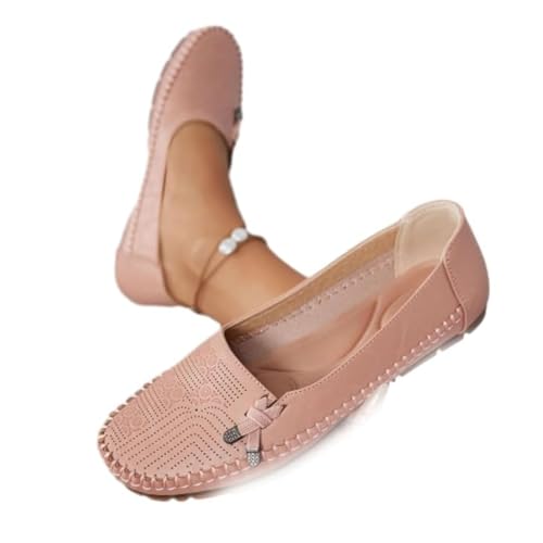Elegantes zapatos ortopédicos de cuero cosidos a mano de diseño plano para mujer
