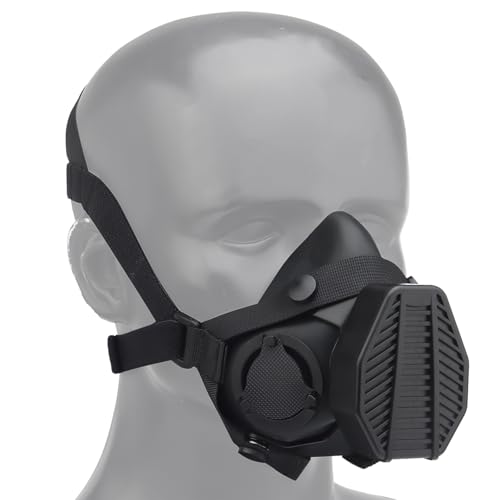 Masque Tactique Respirateur Demi-Masque Masque à Gaz avec Filtre Remplaçable pour Equipement Militaire, Chasse, Airsoft, Paintball et Jeux CS(Black)