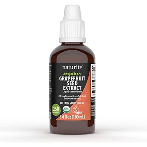 naturity Organic Grapefruit Seed Extract Supplement -300mg Grapefruit Seed Extract/Serving, 82 Day Supply - Pure GSE Liquid Concentrate, 3.4 fl oz (100ml) Cover
