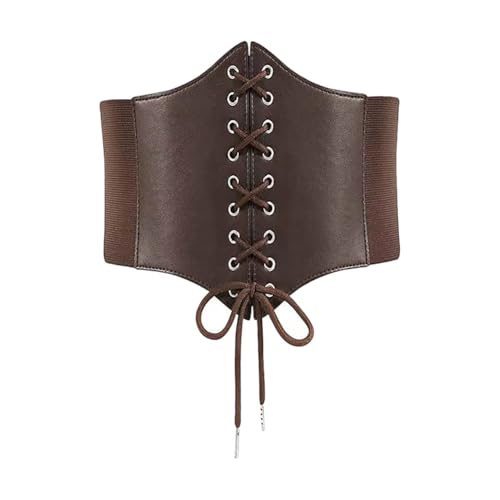 GSHLLO PU Leather Cinch Belt Wide Wrap Stretchy Waist Belt Lace up Tied Corset Vintage Elastic Waist Band for Daily Cosplay Brown 73cm