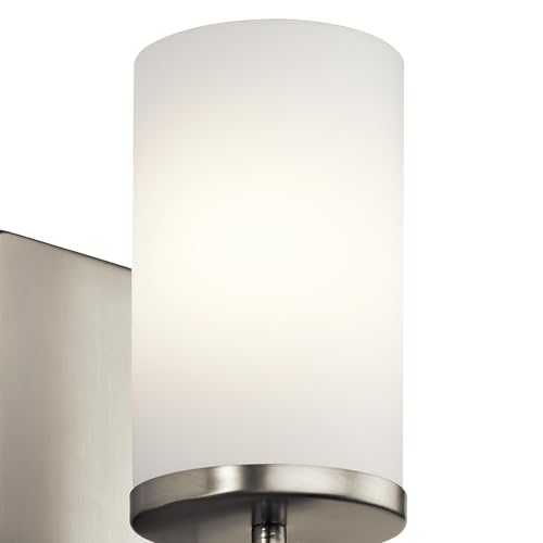 Image of Kichler Crosby 9.25 inch Wall Sconce in Brushed Nickel, 1-Light Contemporary Hallway or Bathroom Light with Satin Etched Cased Opal Glass, (9.25 inch H x 4.5 inch W), 45495NI