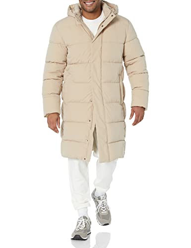 Amazon Essentials Men's Hooded Long Puffer Coat, Tan, Large