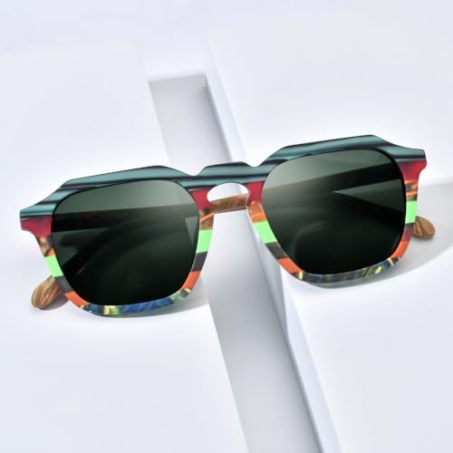 Image of HEPIDEM Matte Acetate Vintage Retro Square Polarized Sunglasses for Men UV400 UV Protection Sun Glasses