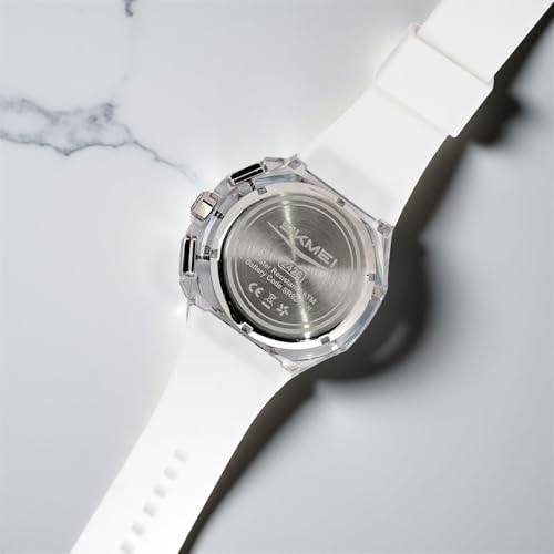 Image of SKMEI Stylish Analog Quartz Watch for Men - Trendy Transparent Case, 30M Water-Resistant, Durable Silicone Band, Lightweight Wristwatch with Date Display & Stopwatch-2426