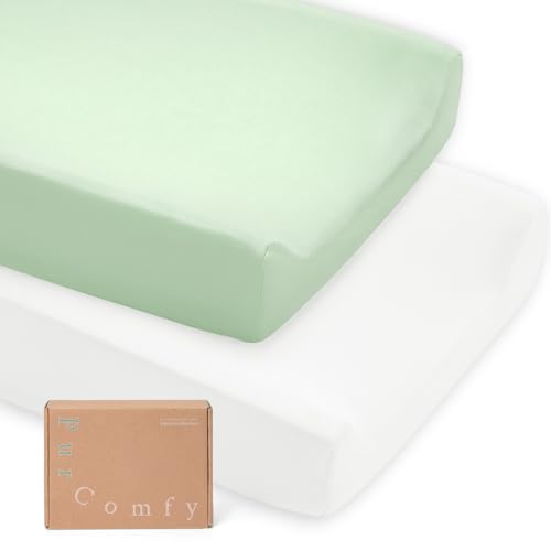 Image of PurComfy Supersoft Diaper Changing Pad Covers, 2-Pack Premium Bamboo Viscose Change Table Pad Covers for Baby Girls and Boys, Hypoallergenic Stretchy Changing Table Cover Sheets