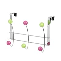 Compactor Candies 6-Hook Over Door Coat Hanger, Multicoloured Wooden Hooks, Chrome Steel, 25 x 5.4 x H. 17.5 cm, RAN6010