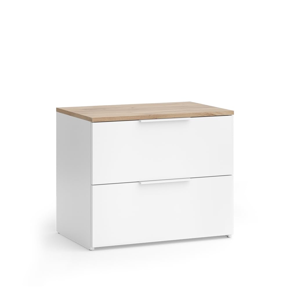 Vicco Commode Wido, Blanc/​Sonoma, 60x50cm avec 2 tiroirs, pour Le Rangement de vêtements et d'Objets du Quotidien