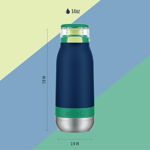 Image of Ello Emma 14oz Insulated Stainless Kids Water Bottle with Straw, Tidal Wave
