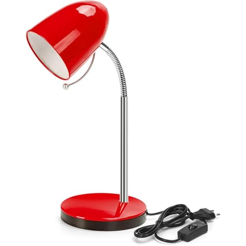 Lámpara roja de escritorio, lámpara de escritorio retro sin bombilla, flexo para leer, estudiar, flexo de escritorio compatible con bombillas led E27, 240V max, flexo para trabajar, leer y más