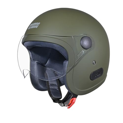 Image of Studds Jet Open Face ISI Certified Helmet with Chopper Visor Military Green - L