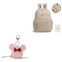 miss fong Pacifier Holder Case with Clip, Pacifier Pouch Cover, Pacifier Charm Pod with Clasp Baby Diaper Bag with Diaper Changing Pad Quilted Travel Diaper Backpack