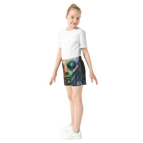 Girls Lounge Shorts Cute Space Alien Print Youth Comfy Athletic Casual Pajama Summer Clothes, X-Small4