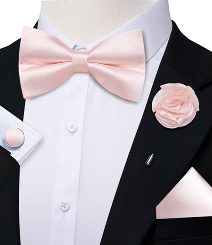 Image of Solid Color Bow Ties for Men Silk Pre-tied Tuxedo Bowtie Set 4PCS