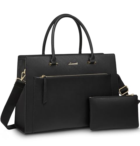 LOVEVOOK Laptop Bag for Women, 15.6 Inch Leather Tote Bag with Cup Holder & Detachable Clutch, Waterproof Professional Briefcase for Office, Business, Teacher, Commuting, Classic Black by LOVEVOOK - Used condition - US$31.27