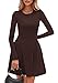 PRETTYGARDEN Long Sleeve Mini Dress for Women 2025 Fall Crewneck Knit Pleated Babydoll A Line Soft Casual Short Party Dresses (Brown,Medium)