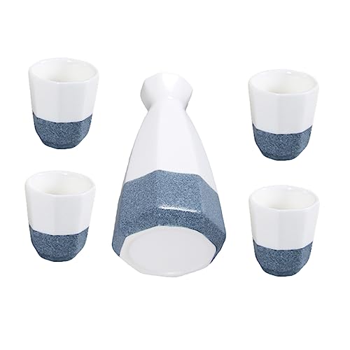 BESTonZON 1juego Sake Japonés De Cerámica Set De Botella y Tazas Para Celebraciones y Uso Diario Retiene Calor y Filtraciones Color Azul