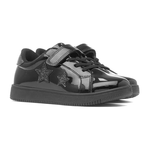 Xl Kids Black Easy Fasten Patent Trainer - Size 11 Child Uk - Black - 7