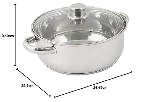 Crealys 502385 4 Liter Edelstahl-Kochtopf, 24 cm Durchmesser – mit Dampfgardeckel aus Glas – für alle Herdarten geeignet, auch Induktion