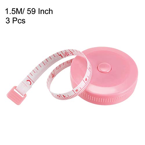 Cinta métrica de tela rosa 1.5 m retráctil paquete de 3 miniatura 2