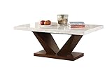 ACME Forbes Coffee Table - - White Marble & Walnut
