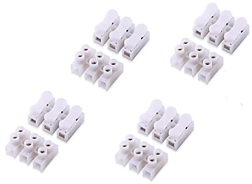 Image of 3 Way Quick Push Type Lock Electric Wire Connectors & Terminal Strip Screw Barrier Block, 3 Position, Insulated Electrical Wire Connector, 25 Pcs Pack of 50 (White)