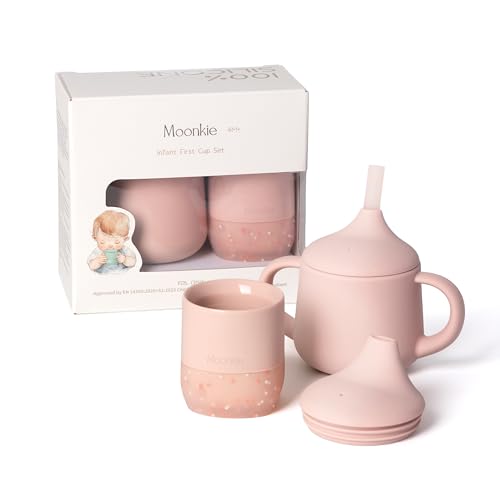 Image of Moonkie Baby Training Cup & Sippy Cup Set | 4 Months+ | Baby-Led Weaning Essential | Gift for Infants (Blush Cup Set, 2 Pack)