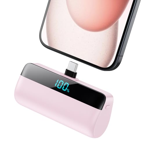 Feob Mini Power Bank per iPhone 16/15 Serie, 5200mAh USB C Caricatore Portatile Ultra-Compatto Batteria Esterna Powerbank con LED Display Compatibile con iPhone 16/15 Pro Samsung iPad Pro/Air etc-Rosa