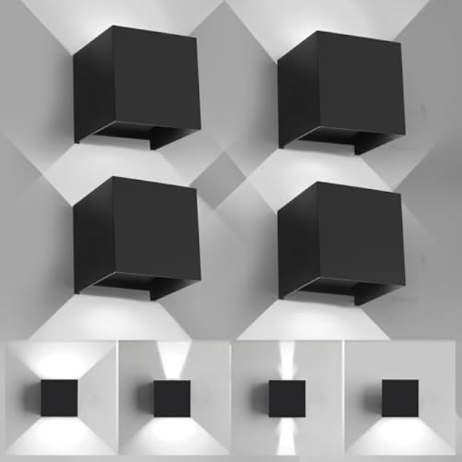 20W Outdoor Wall Sconce 4 Pack, 6500K Cool White Waterproof Wall Light with Adjustable 120¡« Beam Angle, Hardwired Mount for Patio & Garden Lighting