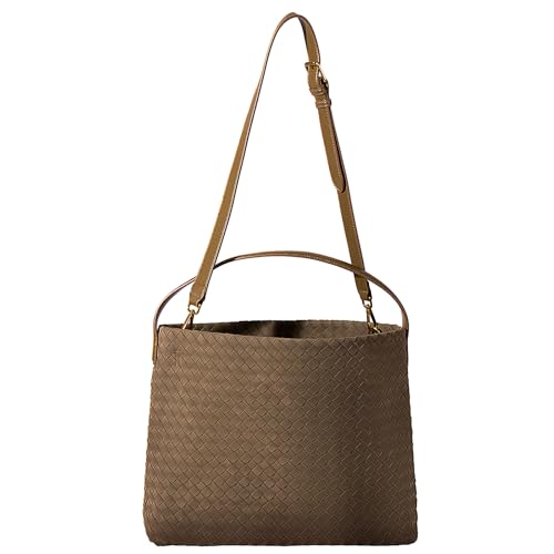 Image of Suede Hobo Bag for Women Hand-Woven Bag Made of Suede Fabric Casual Tote Bag（Brown）