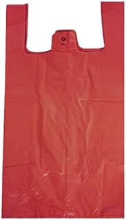 Tezraftaar® 500 x Vest Style Plastic Carrier Bags 11" x 17" x 21", 18mu Red Heavy Duty Carry Bag for Apparel Shopping Gift Boutique Groceries & Shopping