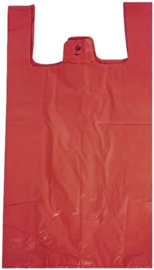 Tezraftaar® 500 x Vest Style Plastic Carrier Bags 11" x 17" x 21", 18mu Red Heavy Duty Carry Bag for Apparel Shopping Gift Boutique Groceries & Shopping