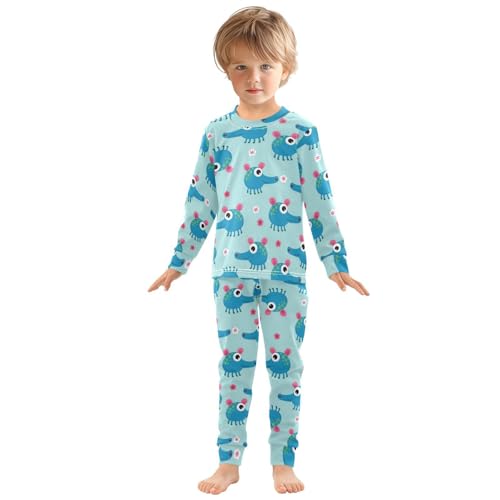 Pajama Sets Long Sleeve Blue Creatures Pig with Flowers Soft Comfy Sleepwear 2 Piece PJS 3-8T2