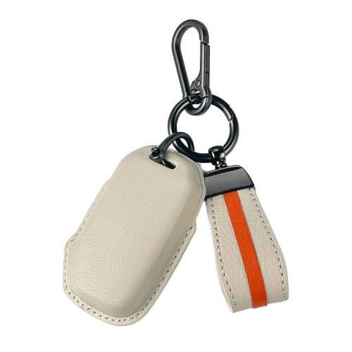 Image of Keyzone Royal Leather Key Cover for Kia Carens Clavis, Seltos, Sonet, Carens 2023 Onwards 4 Button Smart Key(Compare Key Shape and Buttons Before Placing Order) (Vanilla Satin)